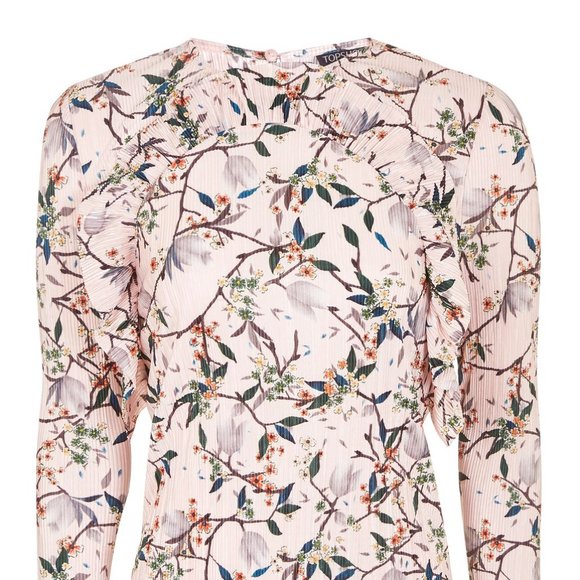 Topshop Print Ruffle Plissé Top - Picture 4 of 13